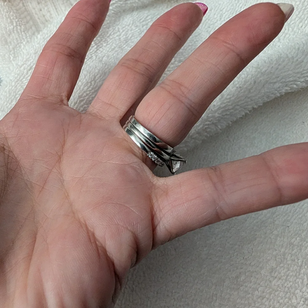 White Gold Moissanite 3 Piece Wedding Ring Set Size 5.5 - Picture 6 of 8